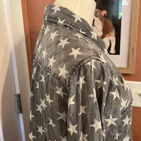 Rails women’s chambray stars gray wash & white button up M Lyocell collar shirt - Picture 8 of 13